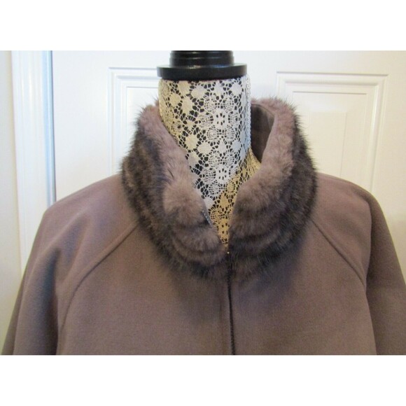 EBBERRO Vintage Taupe Wool Jacket Mink Collar Sequined Trim Satin Lined SZ 16 - Picture 3 of 8